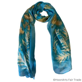 Turquoise Eco-Printed Silk Scarf