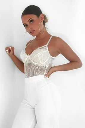 White Sheer Lace Bodysuit - Katia