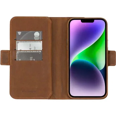 Windsor iPhone 14 Plus Bi-Fold Wallet Case, Golden Brown