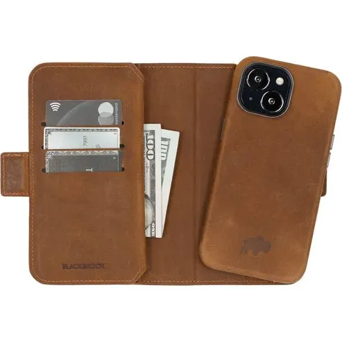 Windsor iPhone 14 Plus Bi-Fold Wallet Case, Golden Brown