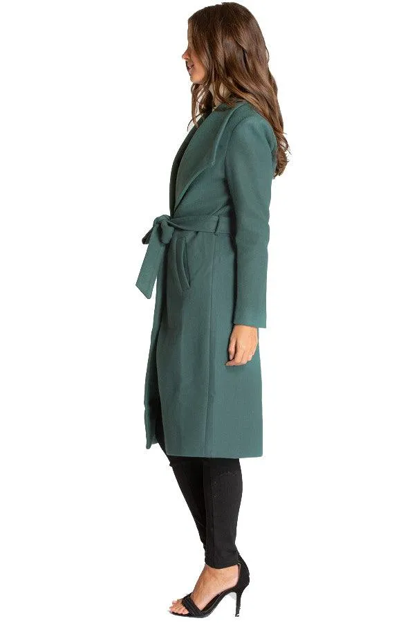 Women's Teal Soft Lapel Wrap Coat with Belt