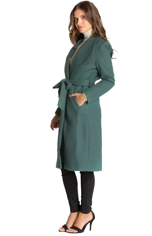 Women's Teal Soft Lapel Wrap Coat with Belt